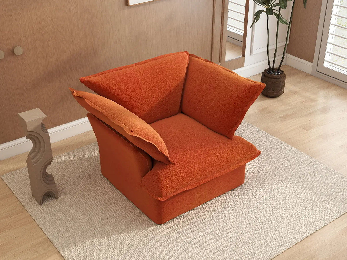 Sofá de 1 plaza Deluxe Cloud naranja oscuro | 1 pieza, tela de terciopelo, fundas lavables