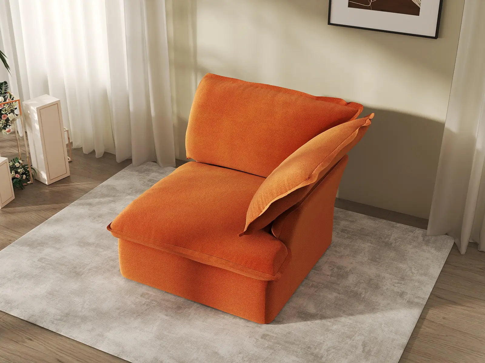 Deluxe Cloud Dark Orange 1-Seater Sofa | 1-Piece, Velvet Fabric, Washable Covers