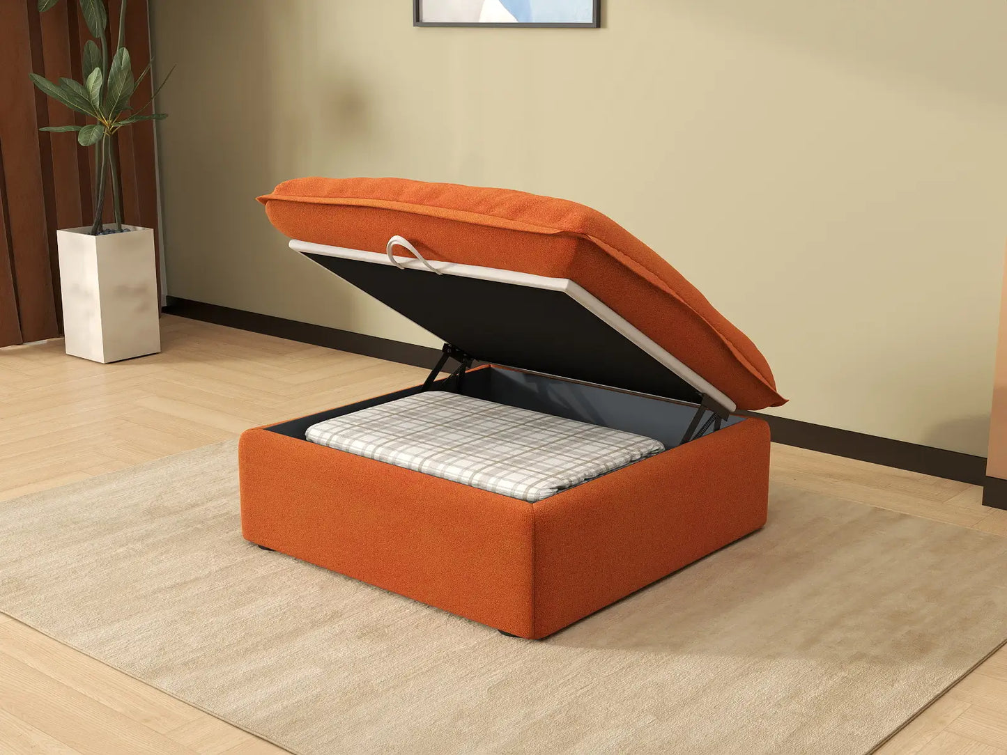 Deluxe Cloud Dark Orange 1-Seater Storage Ottoman | 1-Piece (includes 1 ottoman), Velvet Fabric, Washable Covers