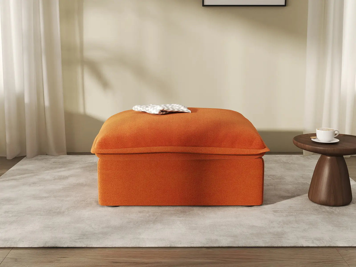 Deluxe Cloud Dark Orange 1-Seater Storage Ottoman | 1-Piece (includes 1 ottoman), Velvet Fabric, Washable Covers
