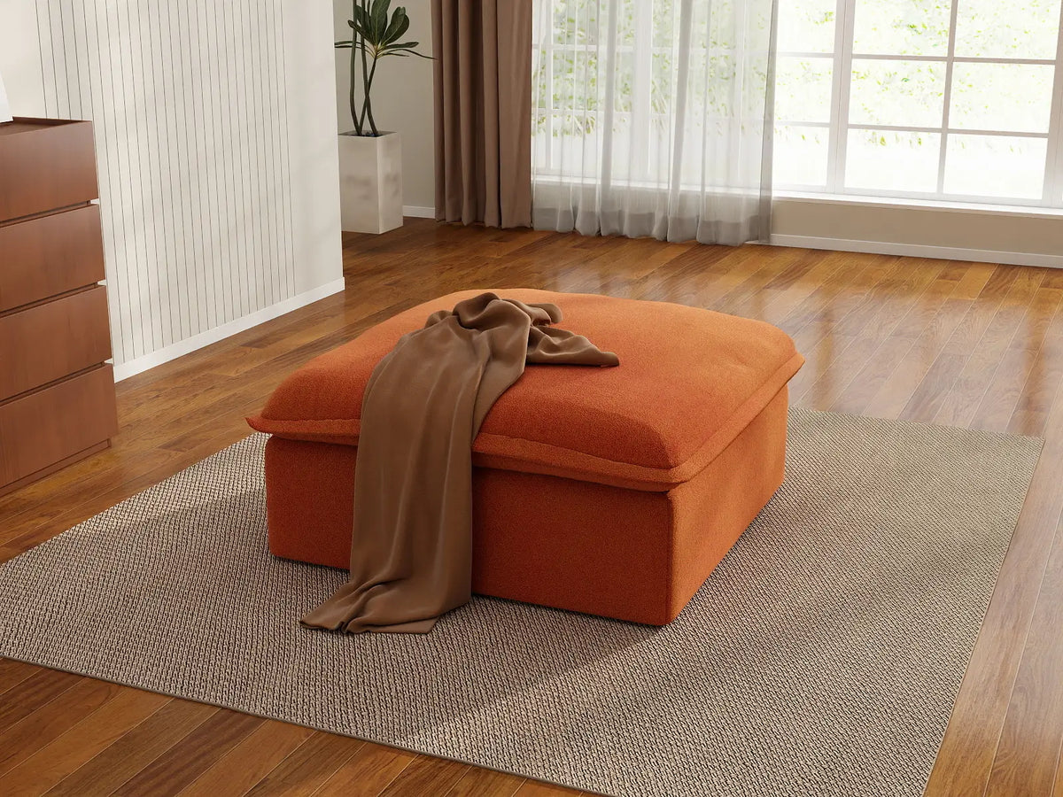 Deluxe Cloud Dark Orange 1-Seater Storage Ottoman | 1-Piece (includes 1 ottoman), Velvet Fabric, Washable Covers
