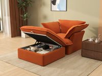 Deluxe Cloud Dark Orange 1-Seater Velvet Sofa | 2-Piece (includes 1 ottoman), Storage Ottoman