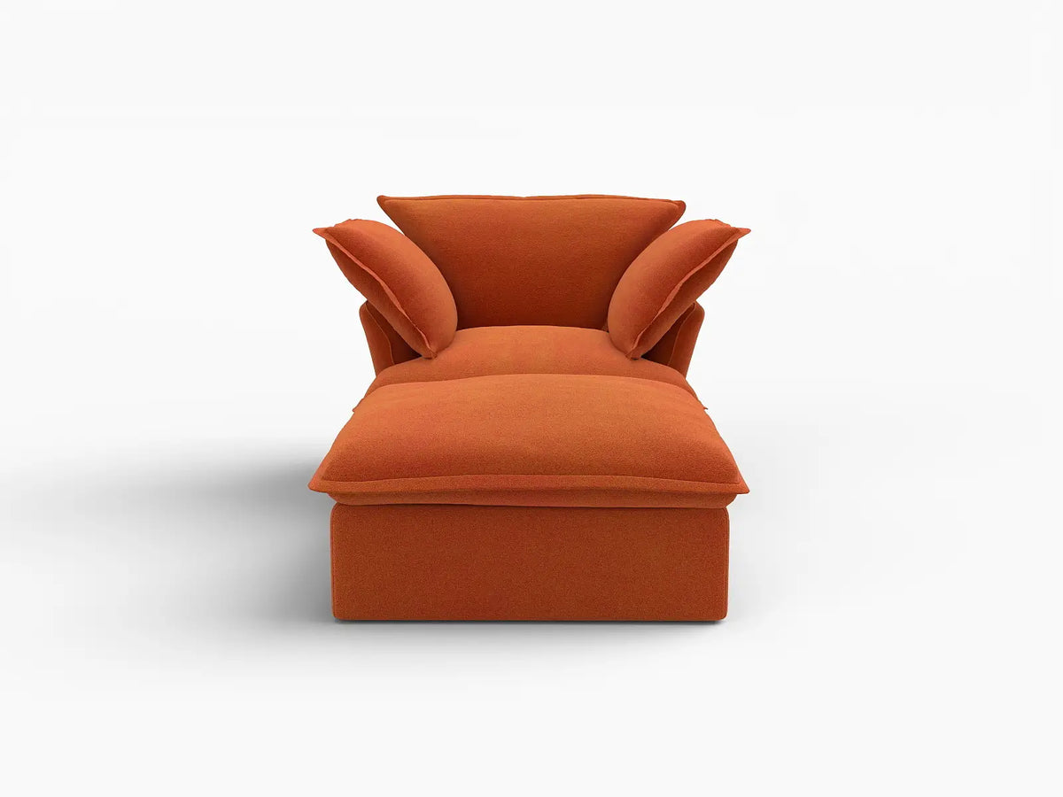 Deluxe Cloud Dark Orange 1-Seater Velvet Sofa | 2-Piece (includes 1 ottoman), Storage Ottoman
