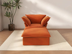 Deluxe Cloud Dark Orange 1-Seater Velvet Sofa | 2-Piece (includes 1 ottoman), Storage Ottoman