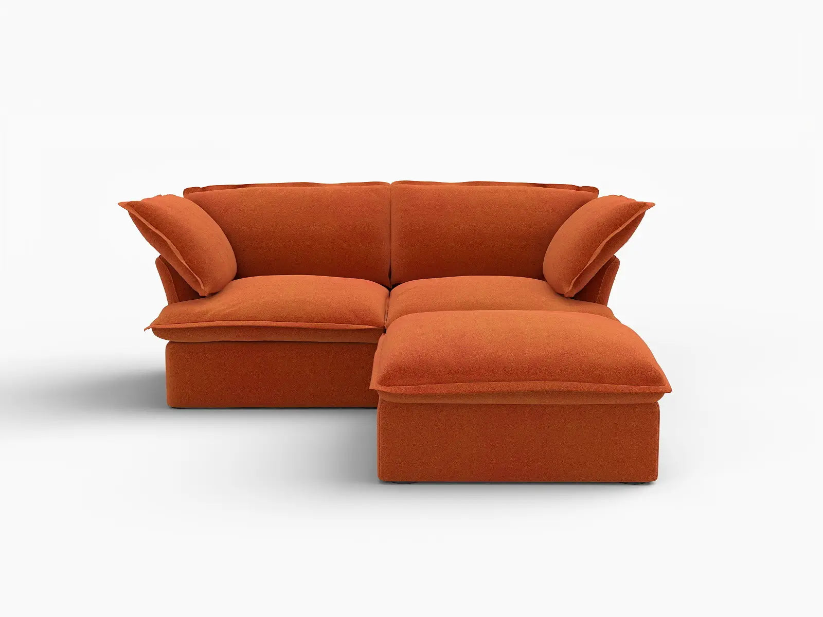 Deluxe Cloud Dark Orange 2-Seater Chaise Sectional | 3-Piece (includes 1 ottoman), Velvet Fabric, Storage Ottoman