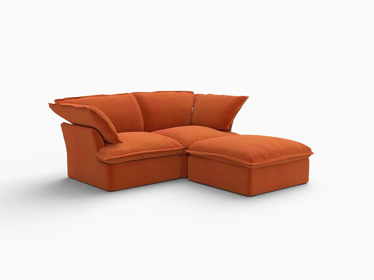 Deluxe Cloud Dark Orange 2-Seater Chaise Sectional | 3-Piece (includes 1 ottoman), Velvet Fabric, Storage Ottoman