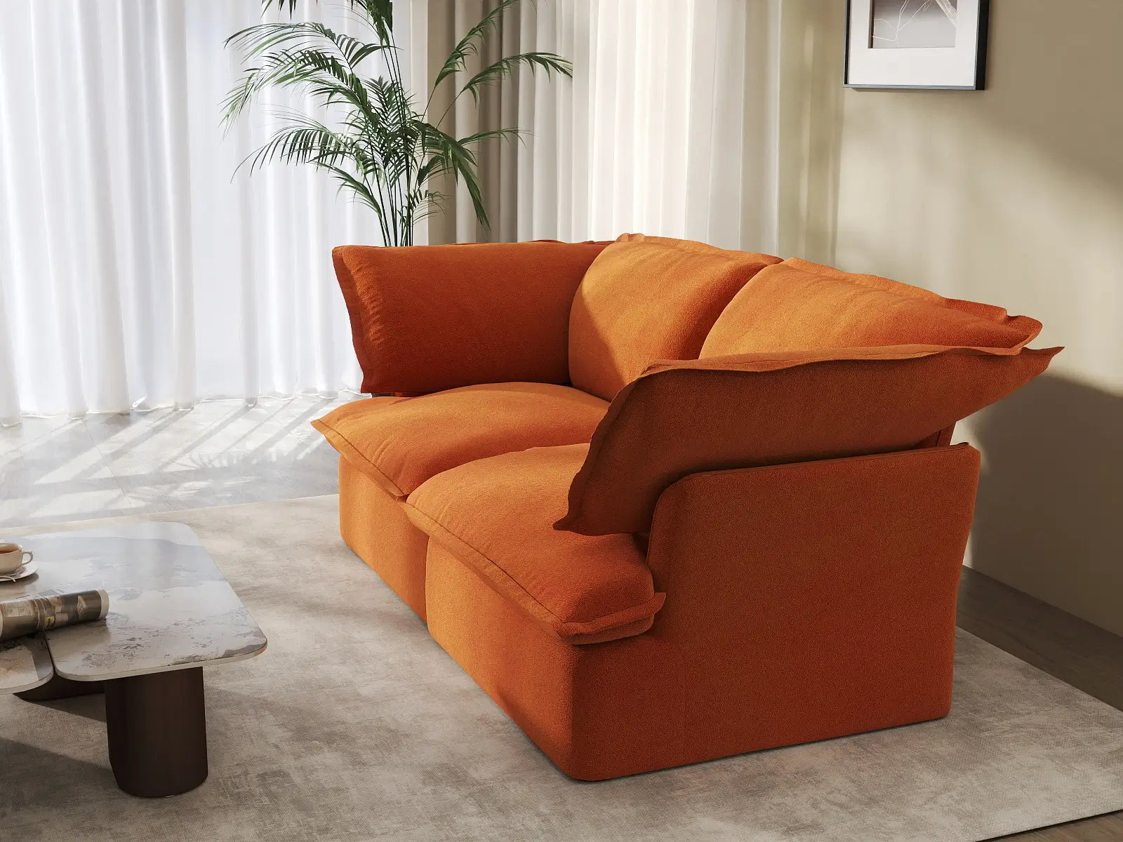 Deluxe Cloud Dark Orange 2-Seater Washable Loveseat | 2-Piece, Velvet Fabric, Small Space