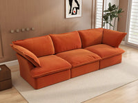 Deluxe Cloud Dark Orange 3-Seater Modular Couch | 3-Piece, Velvet Fabric, Washable Covers