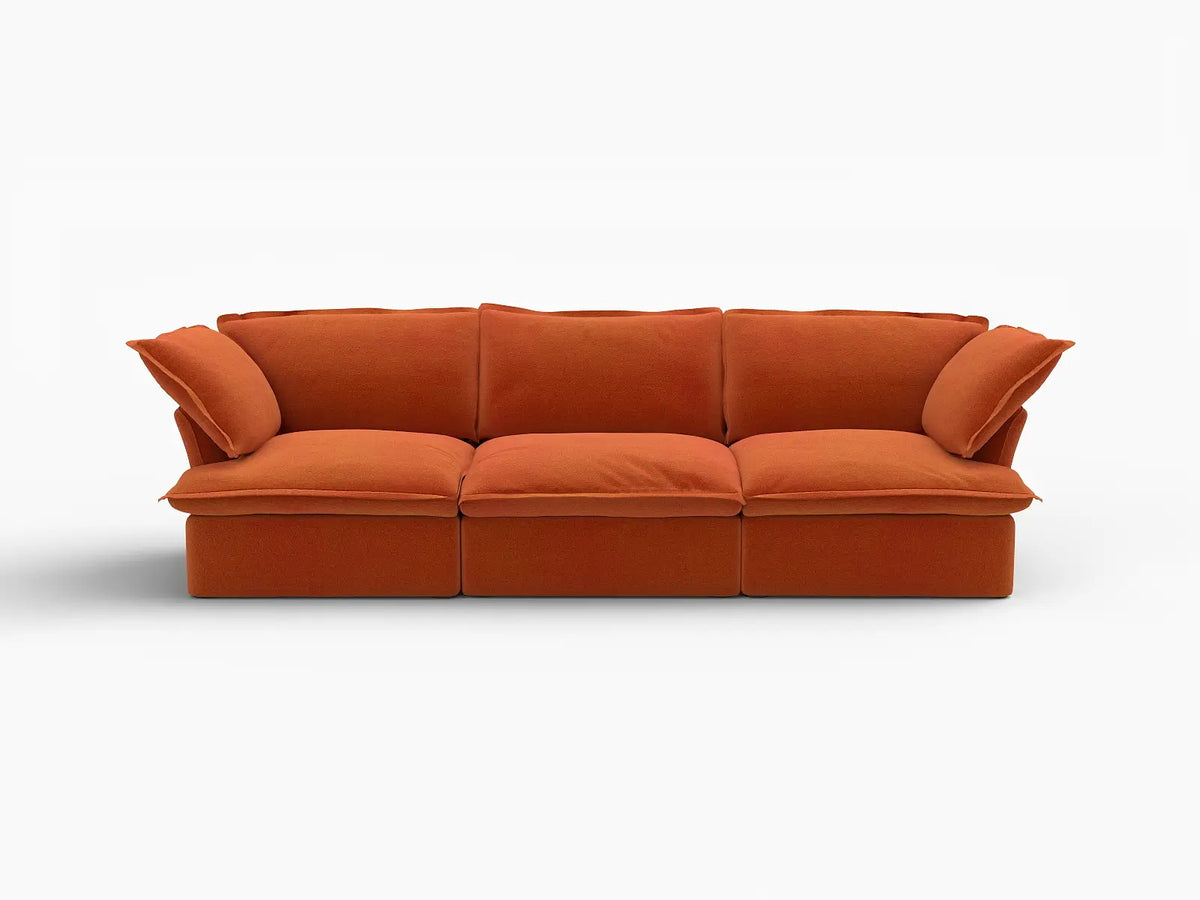 Deluxe Cloud Dark Orange 3-Seater Modular Couch | 3-Piece, Velvet Fabric, Washable Covers