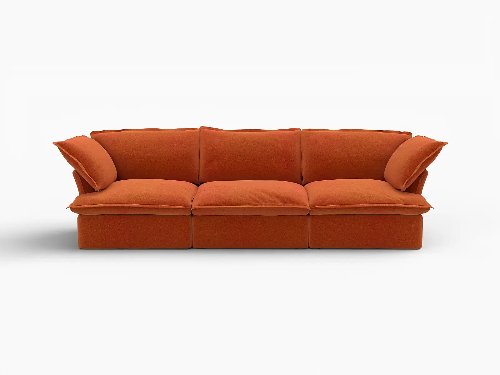 Deluxe Cloud Dark Orange 3-Seater Modular Couch | 3-Piece, Velvet Fabric, Washable Covers