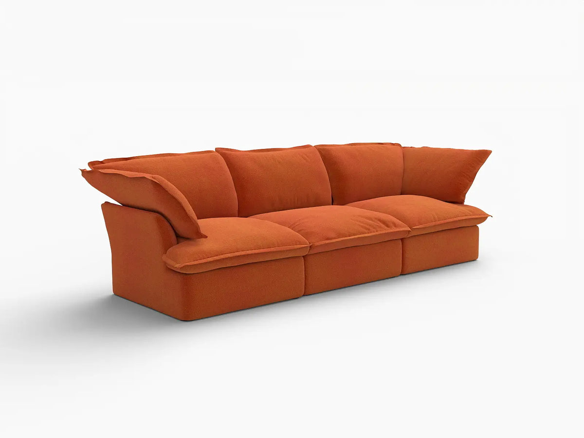 Deluxe Cloud Dark Orange 3-Seater Modular Couch | 3-Piece, Velvet Fabric, Washable Covers