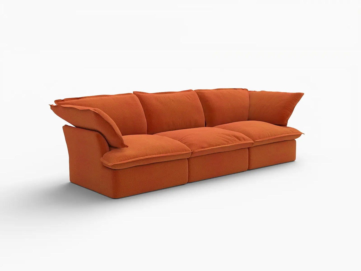 Deluxe Cloud Dark Orange 3-Seater Modular Couch | 3-Piece, Velvet Fabric, Washable Covers