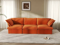 Deluxe Cloud Dark Orange 3-Seater Modular Couch | 3-Piece, Velvet Fabric, Washable Covers