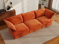 Deluxe Cloud Dark Orange 3-Seater Modular Couch | 3-Piece, Velvet Fabric, Washable Covers