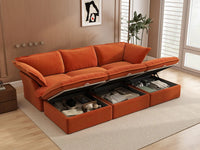 Deluxe Cloud Dark Orange 3-Seater Modular Pit Sectional | 6-Piece (includes 3 ottomans), Velvet Fabric, Storage Ottoman