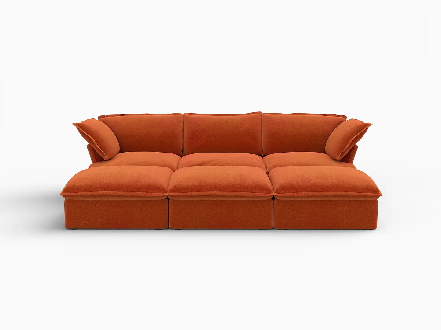 Deluxe Cloud Dark Orange 3-Seater Modular Pit Sectional | 6-Piece (includes 3 ottomans), Velvet Fabric, Storage Ottoman