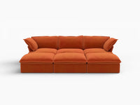 Deluxe Cloud Dark Orange 3-Seater Modular Pit Sectional | 6-Piece (includes 3 ottomans), Velvet Fabric, Storage Ottoman