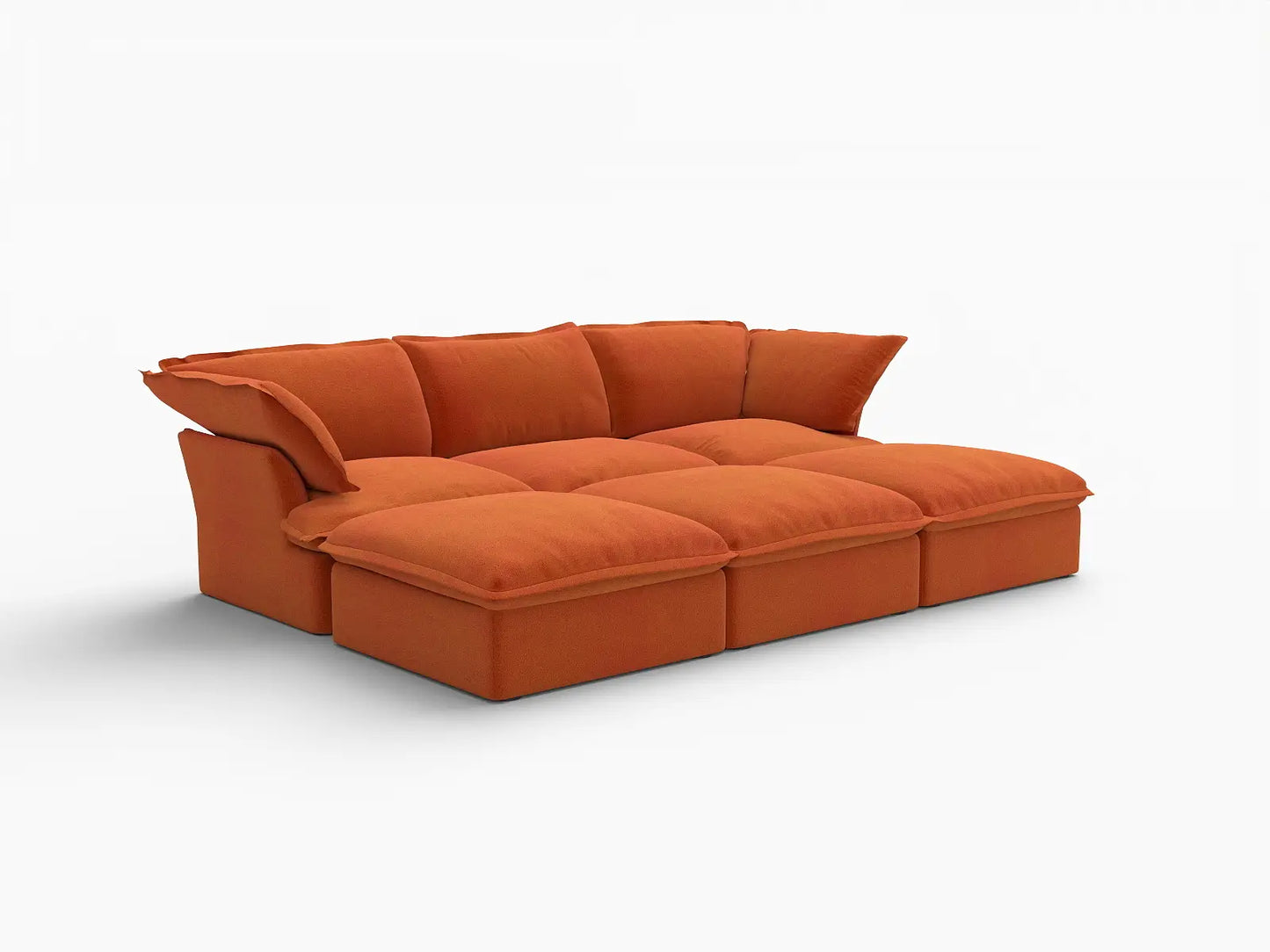 Deluxe Cloud Dark Orange 3-Seater Modular Pit Sectional | 6-Piece (includes 3 ottomans), Velvet Fabric, Storage Ottoman