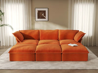 Deluxe Cloud Dark Orange 3-Seater Modular Pit Sectional | 6-Piece (includes 3 ottomans), Velvet Fabric, Storage Ottoman