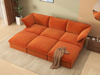 Deluxe Cloud Dark Orange 3-Seater Modular Pit Sectional | 6-Piece (includes 3 ottomans), Velvet Fabric, Storage Ottoman