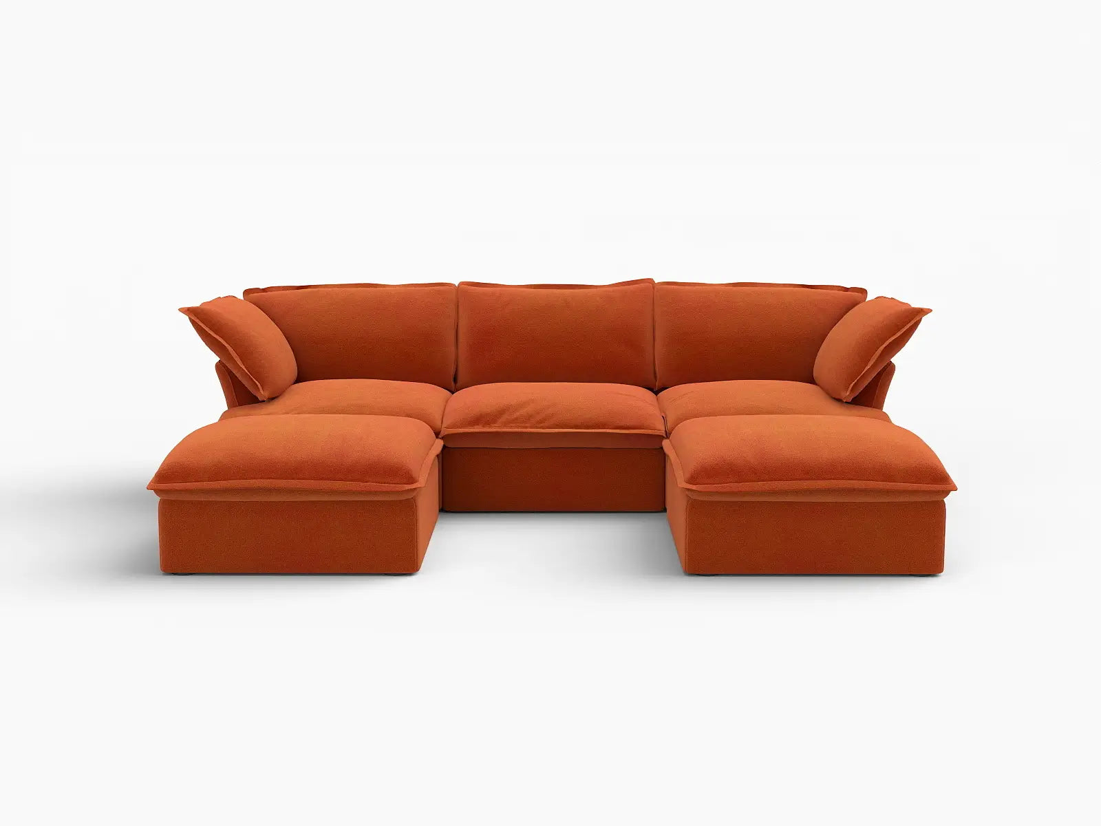 Sofá seccional modular de lujo Cloud naranja oscuro de 3 plazas | 5 piezas (incluye 2 otomanas), tela de terciopelo, otomana de almacenamiento