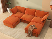 Deluxe Cloud Dark Orange 3-Seater Modular Sectional | 5-Piece (includes 2 ottomans), Velvet Fabric, Storage Ottoman