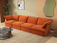 Seccional Sofá Deluxe Cloud de 4 Plazas Naranja Oscuro | 4 Piezas, Tela de Terciopelo, Fundas Lavables