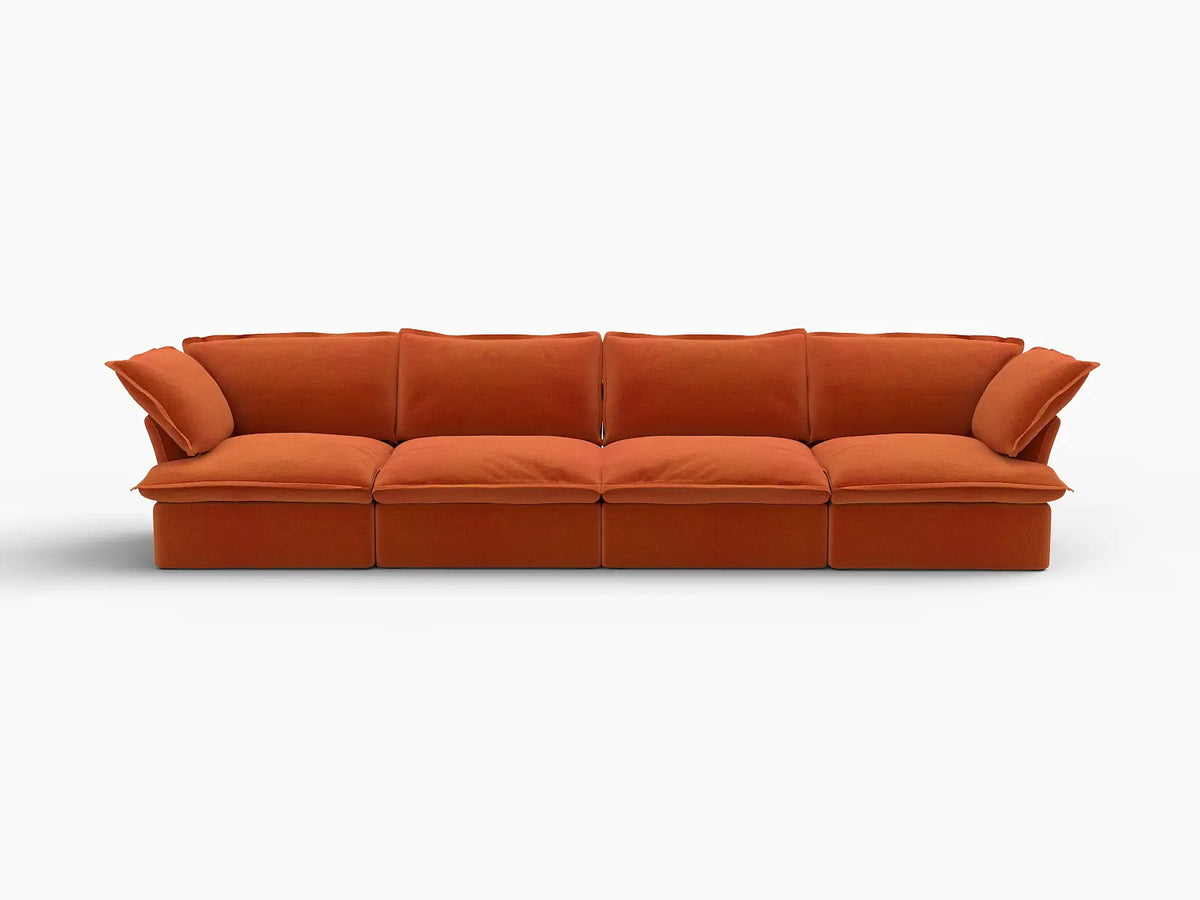 Seccional Sofá Deluxe Cloud de 4 Plazas Naranja Oscuro | 4 Piezas, Tela de Terciopelo, Fundas Lavables