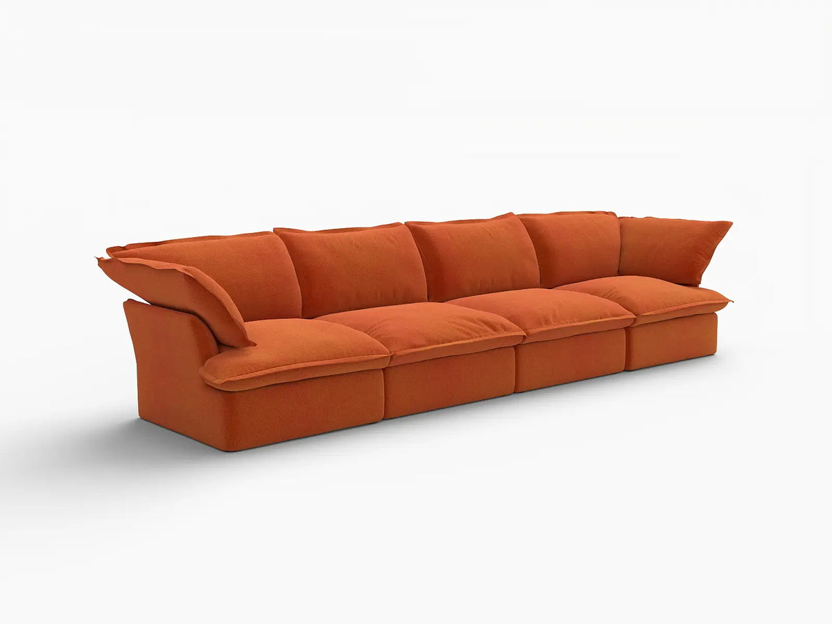 Seccional Sofá Deluxe Cloud de 4 Plazas Naranja Oscuro | 4 Piezas, Tela de Terciopelo, Fundas Lavables
