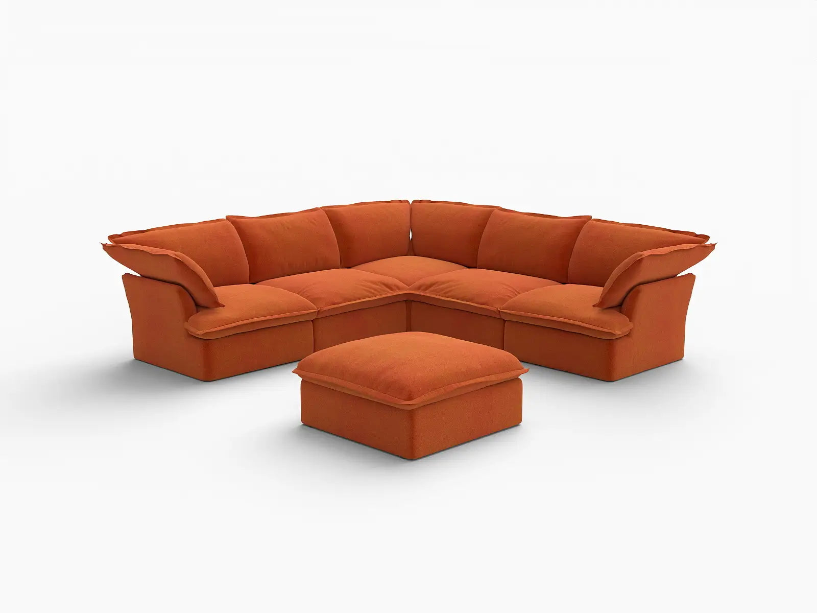 Deluxe Cloud Dark Orange 5-Seater Sofa with Storage | 6-Piece (includes 1 ottoman), Velvet Fabric, Washable Covers