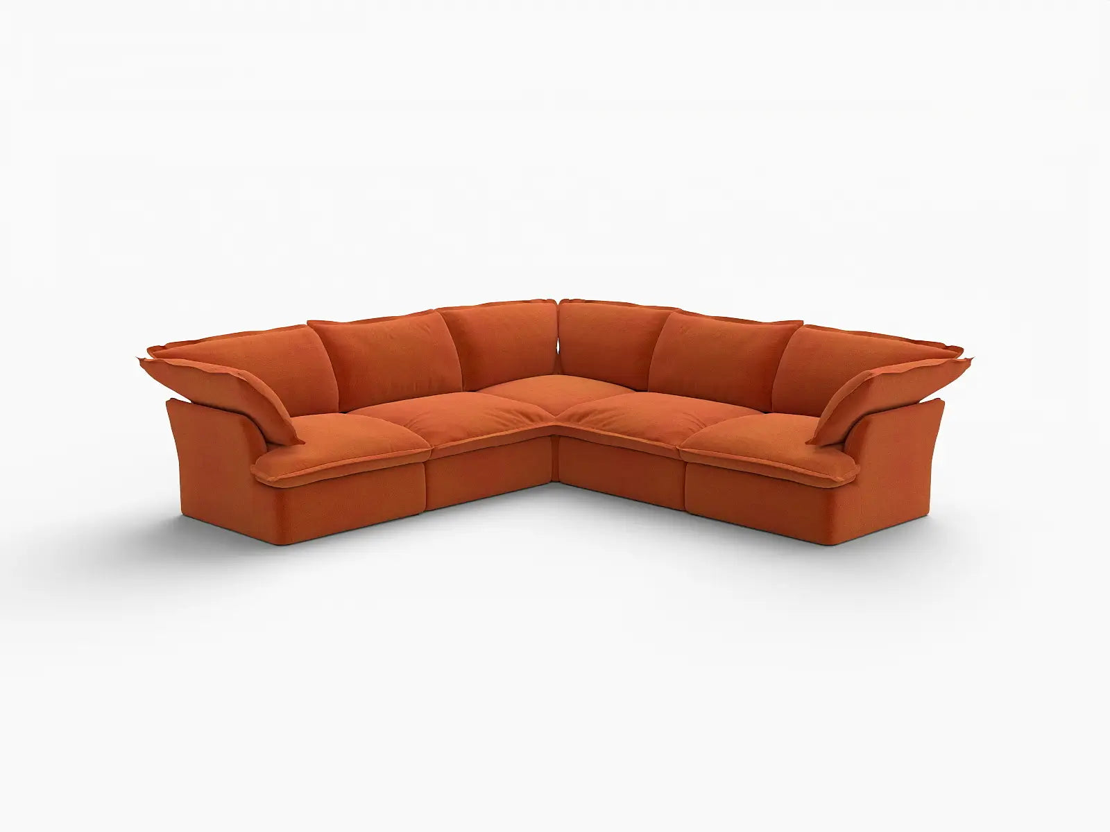 Deluxe Cloud Dark Orange 5-Seater V-Shaped Sofa | 5-Piece, Velvet Fabric, Washable Covers