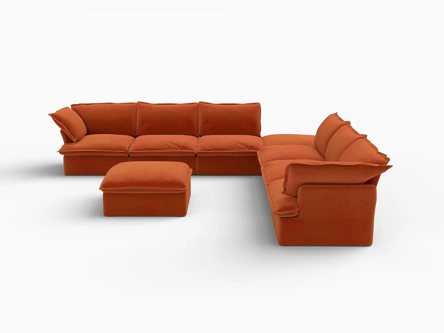 Deluxe Cloud Dark Orange 6-Seater Sofa with Storage | 8-Piece (includes 2 ottomans), Velvet Fabric, Washable Covers