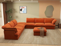 Deluxe Cloud Dark Orange 6-Seater Sofa with Storage | 8-Piece (includes 2 ottomans), Velvet Fabric, Washable Covers