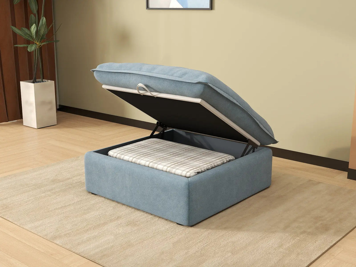 Deluxe Cloud Light Blue 1-Seater Ottoman | 1-Piece (includes 1 ottoman), Velvet Fabric, Storage Ottoman