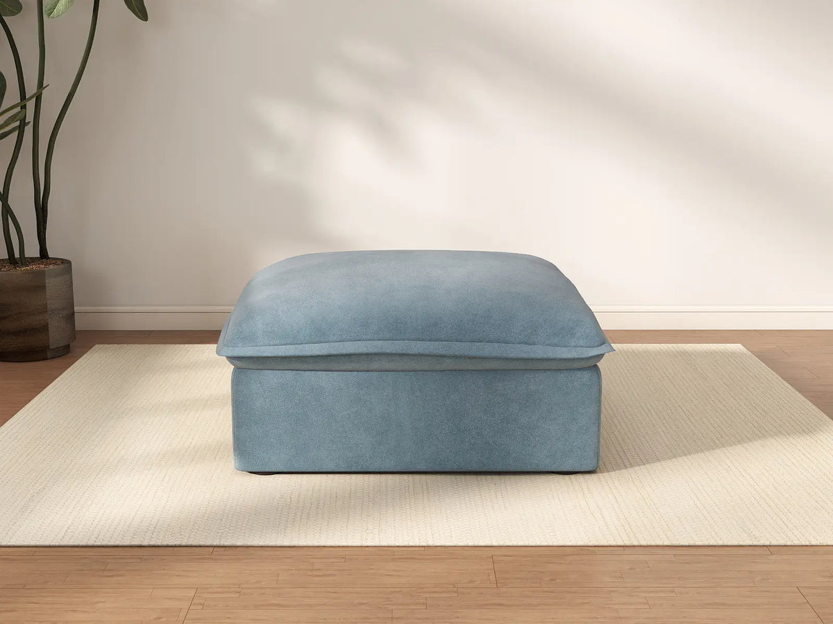 Deluxe Cloud Light Blue 1-Seater Ottoman | 1-Piece (includes 1 ottoman), Velvet Fabric, Storage Ottoman