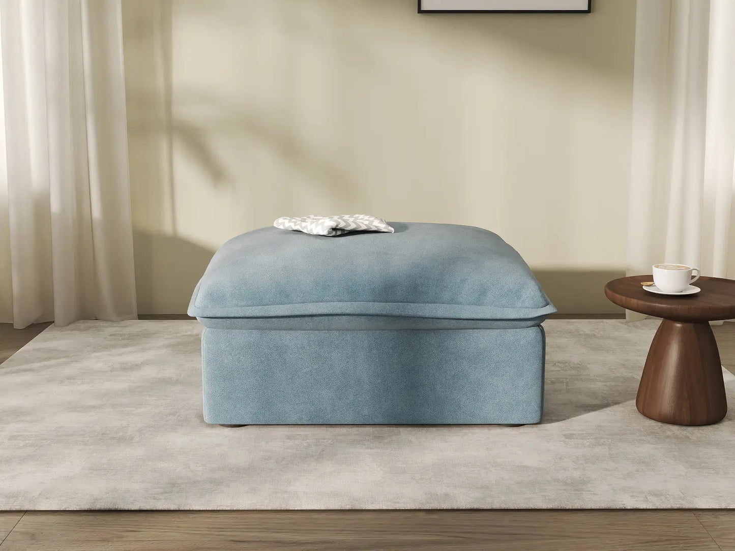 Deluxe Cloud Light Blue 1-Seater Ottoman | 1-Piece (includes 1 ottoman), Velvet Fabric, Storage Ottoman