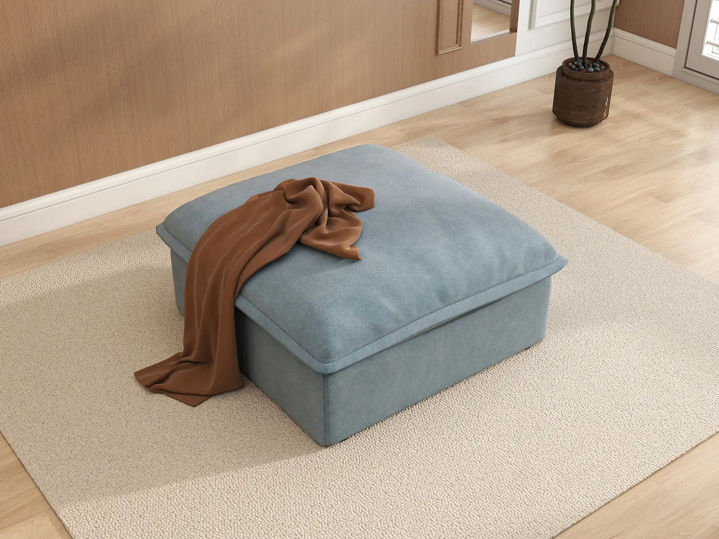 Deluxe Cloud Light Blue 1-Seater Ottoman | 1-Piece (includes 1 ottoman), Velvet Fabric, Storage Ottoman
