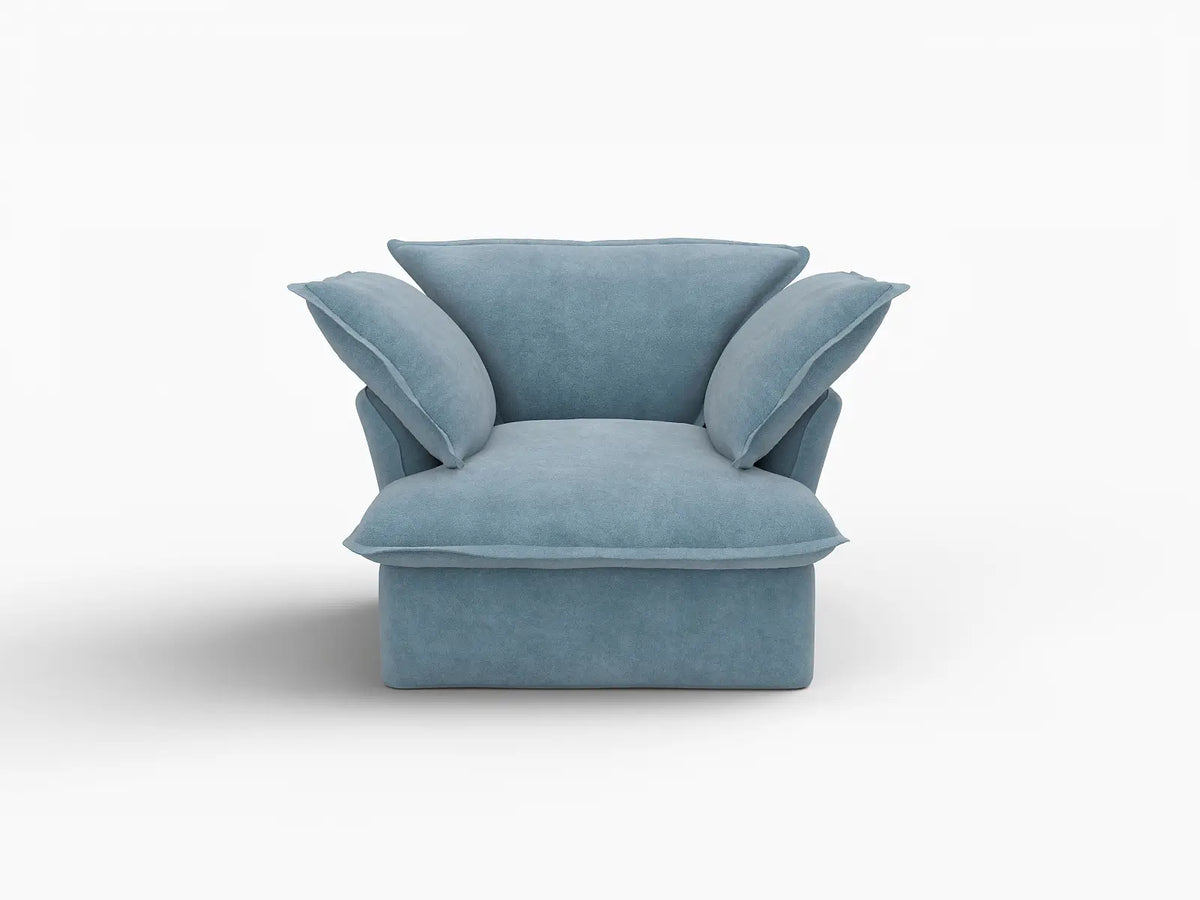 Deluxe Cloud Light Blue 1-Seater Single Sofa | 1-Piece, Velvet Fabric, Washable Covers