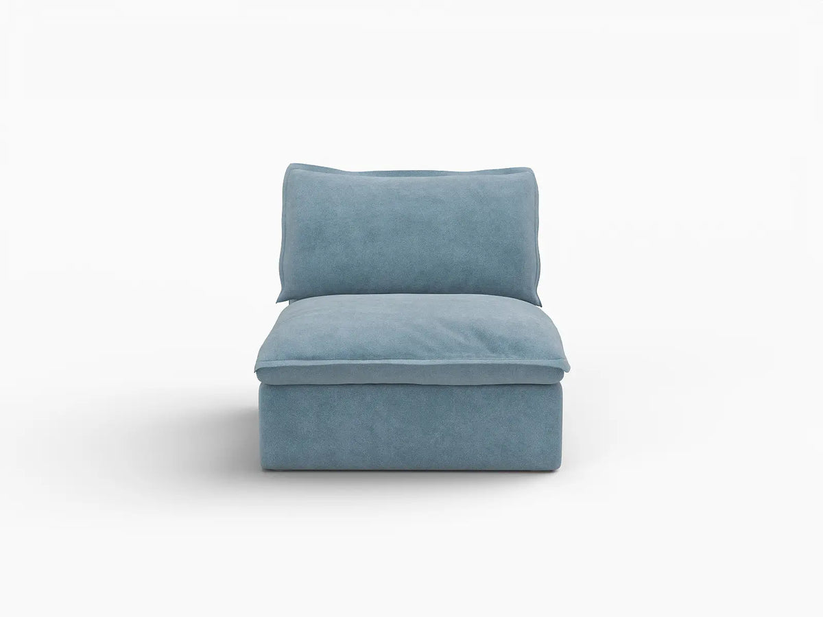 Deluxe Cloud Light Blue 1-Seater Single Sofa | 1-Piece, Velvet Fabric, Washable Covers