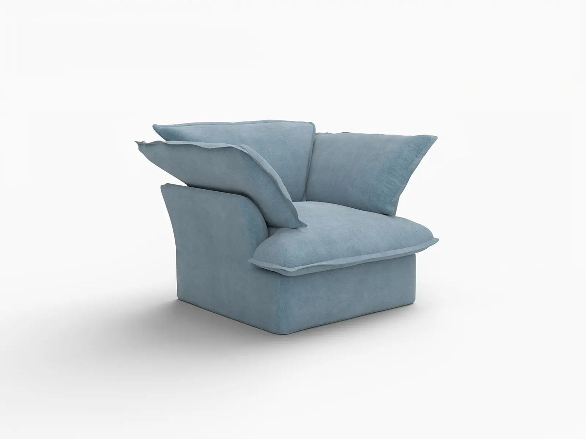 Deluxe Cloud Light Blue 1-Seater Single Sofa | 1-Piece, Velvet Fabric, Washable Covers