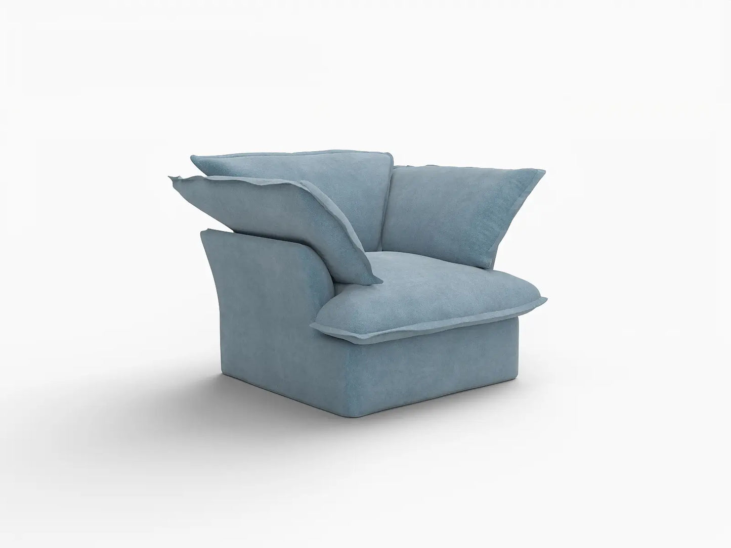 Deluxe Cloud Light Blue 1-Seater Single Sofa | 1-Piece, Velvet Fabric, Washable Covers