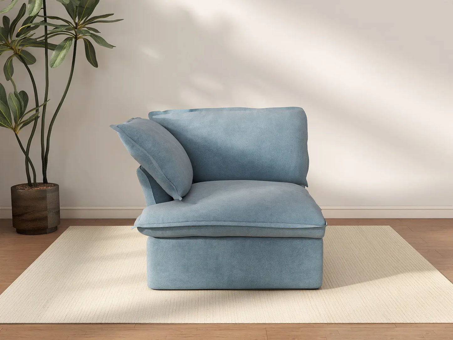 Deluxe Cloud Light Blue 1-Seater Single Sofa | 1-Piece, Velvet Fabric, Washable Covers