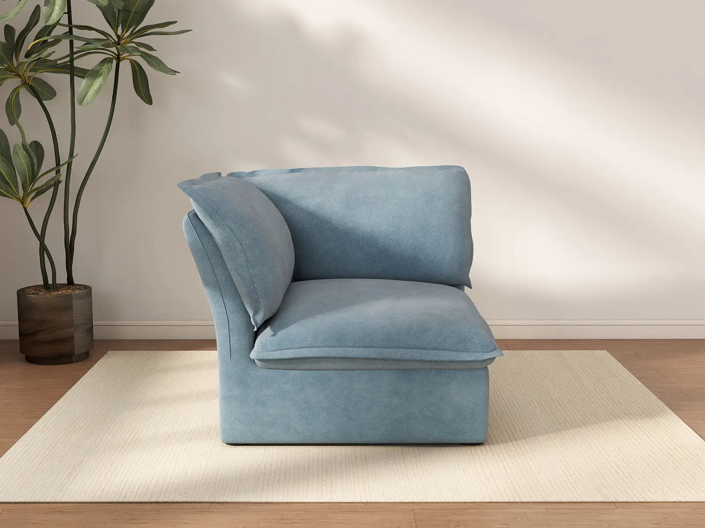 Deluxe Cloud Light Blue 1-Seater Single Sofa | 1-Piece, Velvet Fabric, Washable Covers