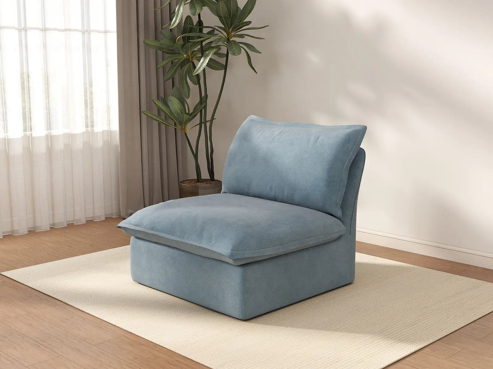 Sofá individual de una plaza Deluxe Cloud de color azul claro | 1 pieza, tela de terciopelo, fundas lavables