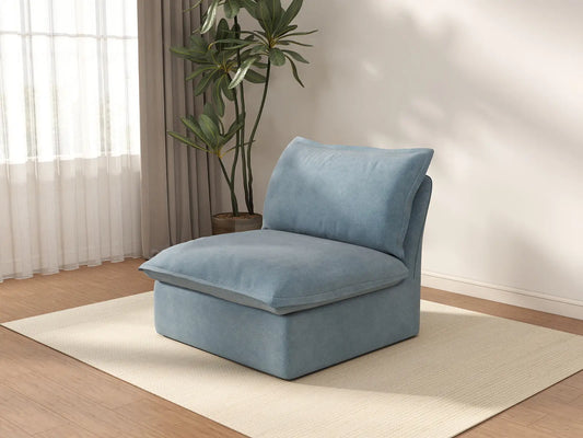 Sofá individual de una plaza Deluxe Cloud de color azul claro | 1 pieza, tela de terciopelo, fundas lavables