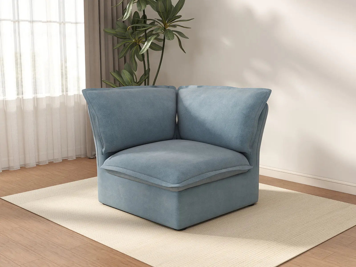Deluxe Cloud Light Blue 1-Seater Single Sofa | 1-Piece, Velvet Fabric, Washable Covers