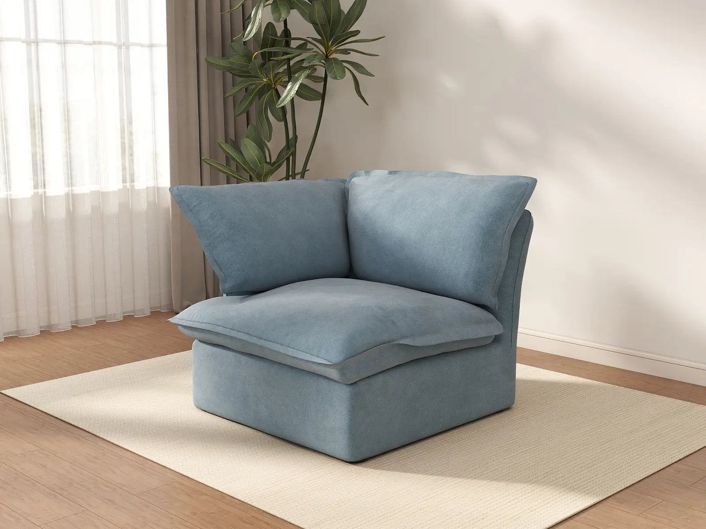 Deluxe Cloud Light Blue 1-Seater Single Sofa | 1-Piece, Velvet Fabric, Washable Covers