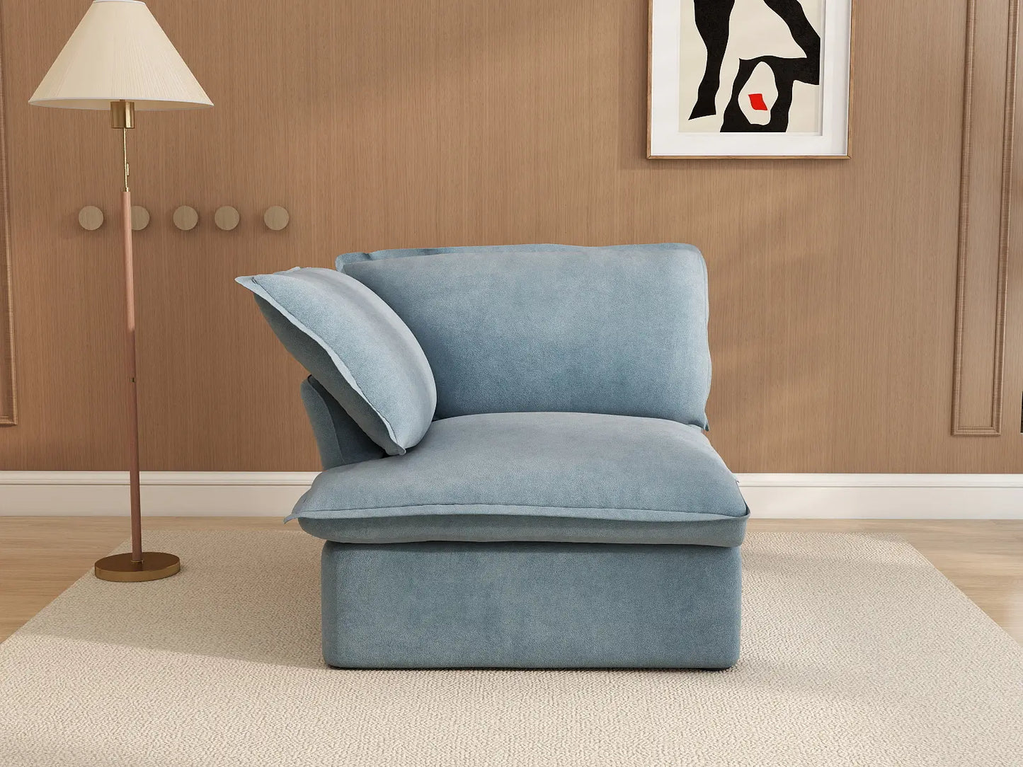 Deluxe Cloud Light Blue 1-Seater Single Sofa | 1-Piece, Velvet Fabric, Washable Covers
