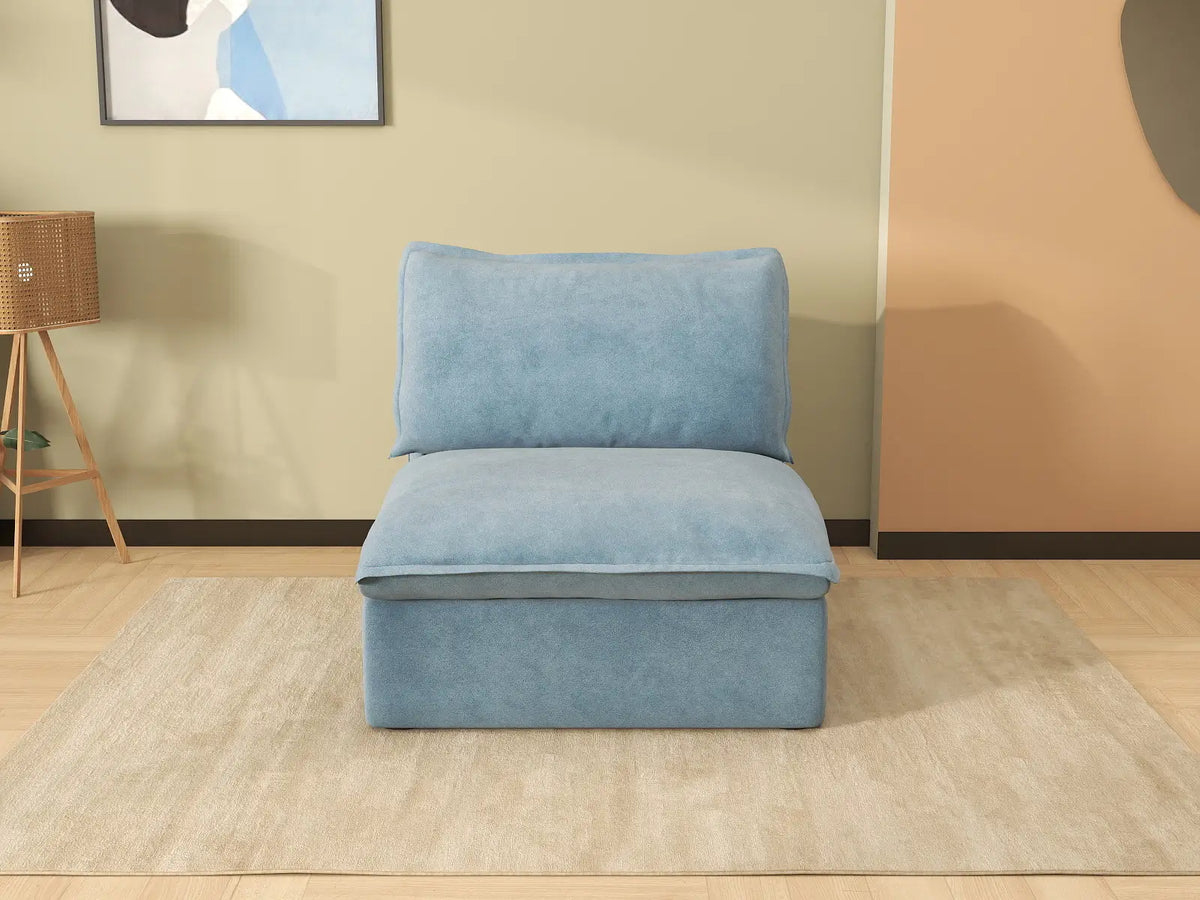Deluxe Cloud Light Blue 1-Seater Single Sofa | 1-Piece, Velvet Fabric, Washable Covers
