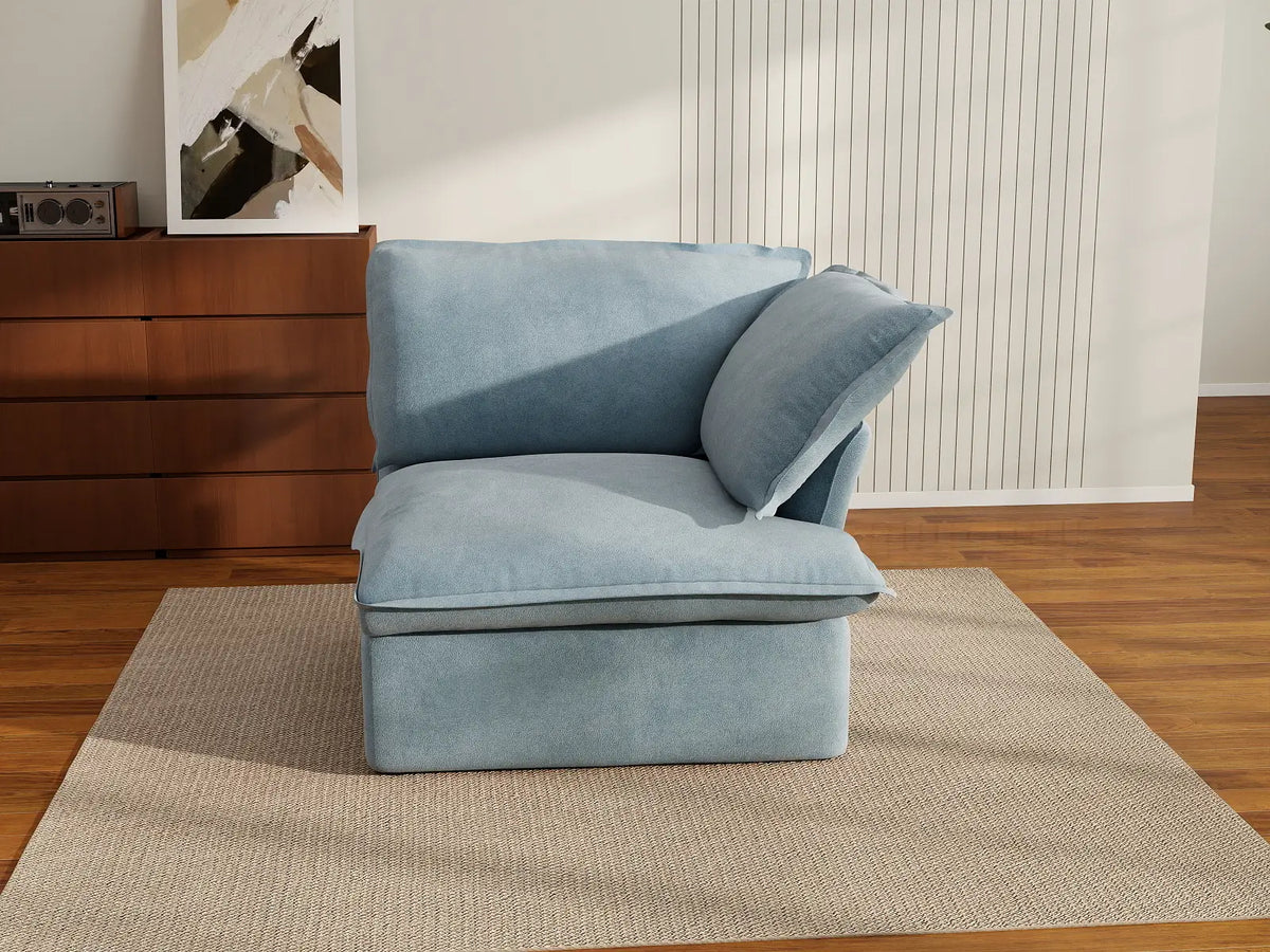 Deluxe Cloud Light Blue 1-Seater Single Sofa | 1-Piece, Velvet Fabric, Washable Covers